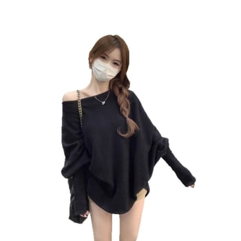 Ženski pleteni džemper s rukavima nalik na netopira i otvorenim ramenima, ležerni kroj, gusti pleteni materijal, 3D uzorak