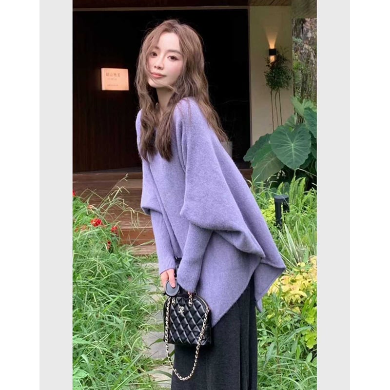 Ženski pleteni džemper s rukavima nalik na netopira i otvorenim ramenima, ležerni kroj, gusti pleteni materijal, 3D uzorak