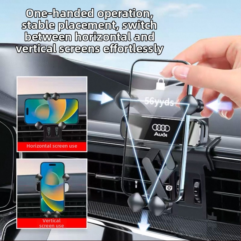 Audi automobilių telefono laikiklis Snap-On montavimui ant skydelio, keturių taškų fiksavimo dizainas, suderinamas su A4L/A6L/A3/Q5L/Q2L/Q3/A5/A7/Q7/A8L/Q8