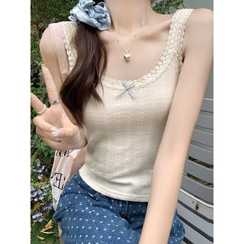Slings top s čipkovanou mašičkou z Ice Silk, štíhly strih, krátka dĺžka 40–50 cm, mikroelastický