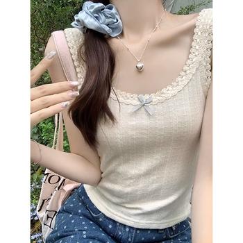 Slings top s čipkovanou mašičkou z Ice Silk, štíhly strih, krátka dĺžka 40–50 cm, mikroelastický