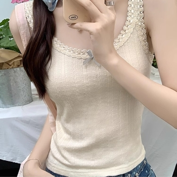 Slings top s čipkovanou mašičkou z Ice Silk, štíhly strih, krátka dĺžka 40–50 cm, mikroelastický