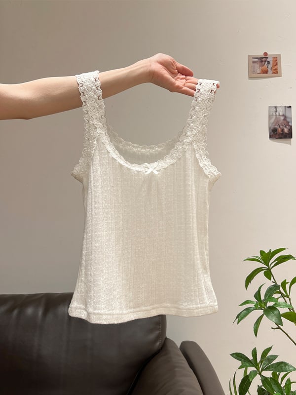 Slings top s čipkovanou mašičkou z Ice Silk, štíhly strih, krátka dĺžka 40–50 cm, mikroelastický