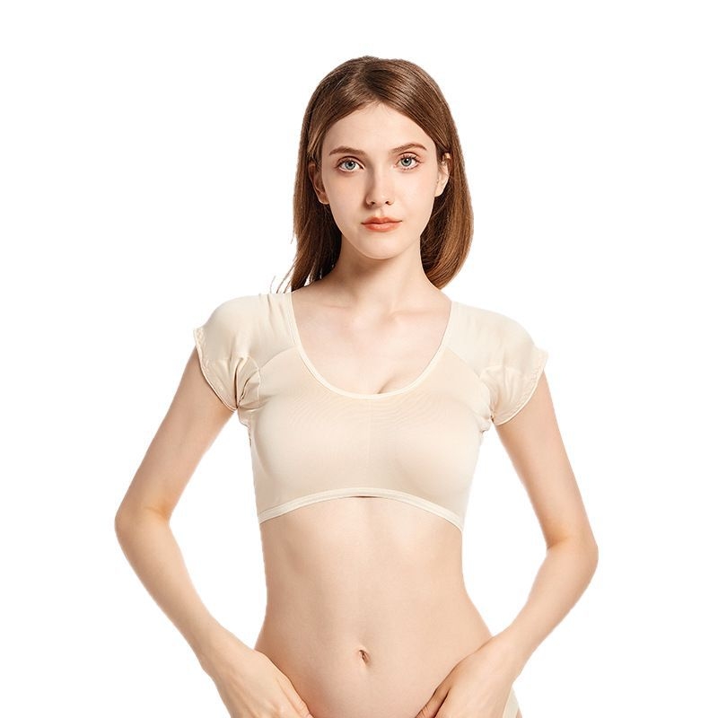 Kamisola s ugrađenim jastučićem za grudi i upijanjem znoja ispod pazuha, kratki rukav, okrugli izrez, Milk Silk tkanina, 95–100% poliester