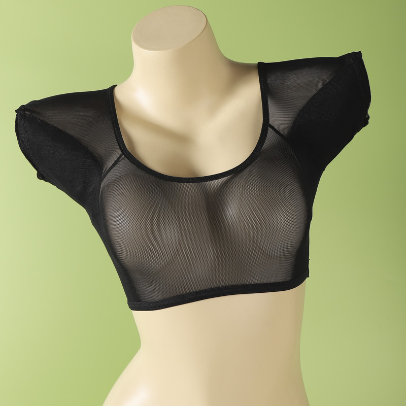 Camisole poliészterből áttetsző hálós panellel, hónalj alatti nedvszívó betétek, gyorsan száradó poliészter anyag (80-90% poliészter)