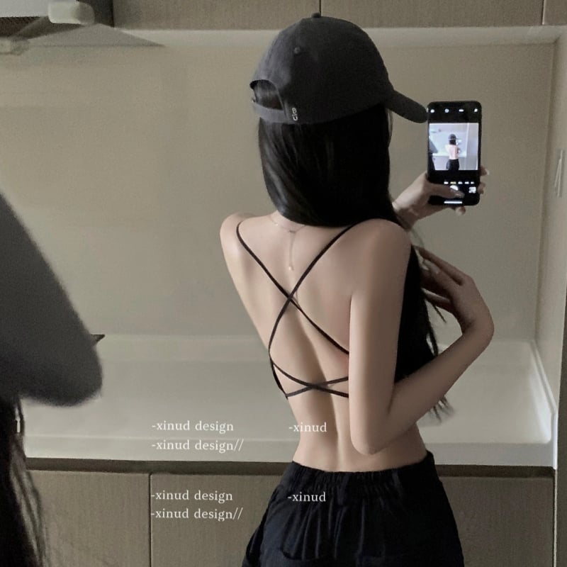 Дантелена жилетка с връзки, без презрамки сутиен с фиксирани чашки, 80–90% спандекс, лято 2024