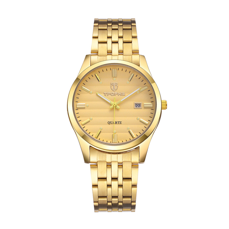 RUOLINDO kvarc karóra fénylő számlappal, rozsdamentes acél szíjjal, naptárral, 10 m vízállósággal, CHENLONG 618 mozgással