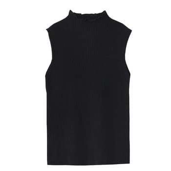 Női kötött ujjatlan alapszínű felső csipkés álló gallérral, egyszínű poliészter kötés, mikroelasztikusság