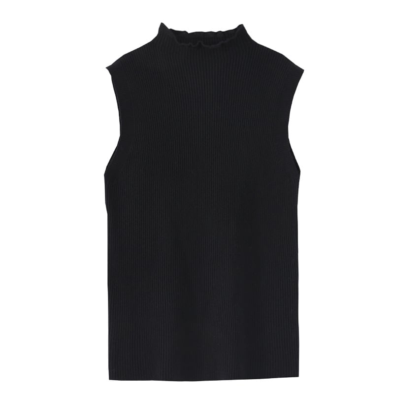 Női kötött ujjatlan alapszínű felső csipkés álló gallérral, egyszínű poliészter kötés, mikroelasztikusság