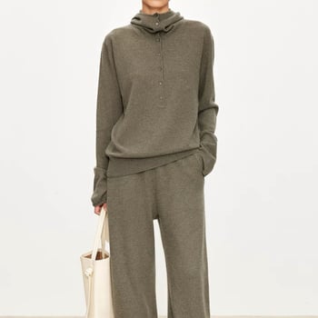 Női kapucnis gyapjú kötött pulóver, 95% gyapjú, hosszú ujjú, pull-over stílus, japán-koreai casual stílus, őszi 2025