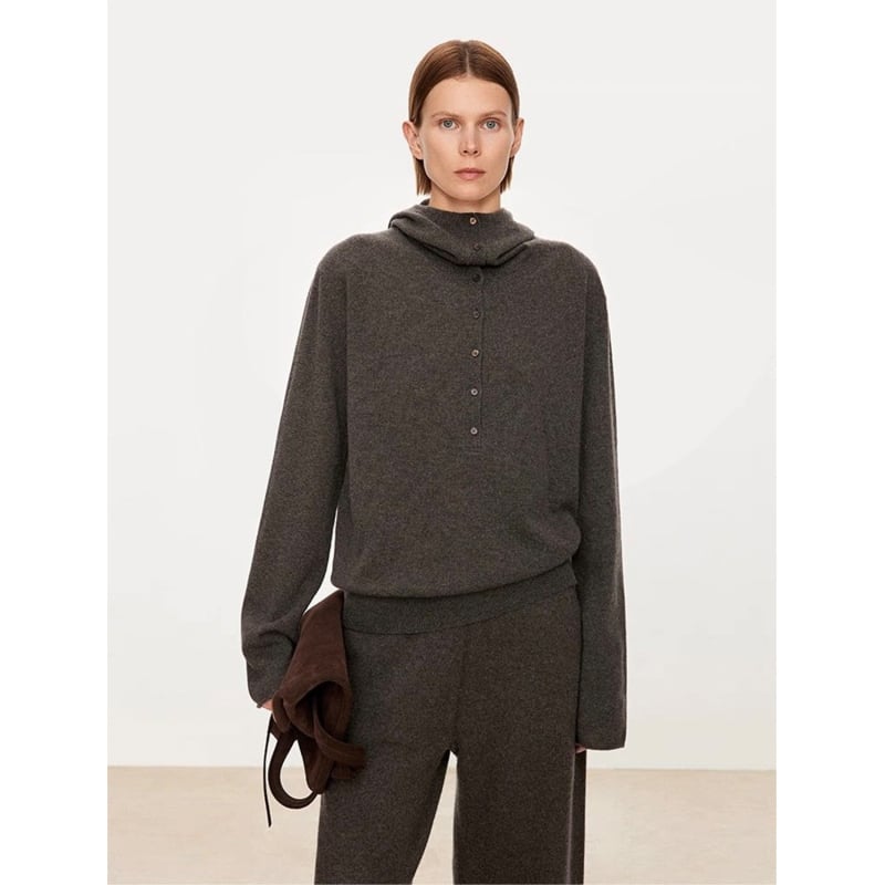 Női kapucnis gyapjú kötött pulóver, 95% gyapjú, hosszú ujjú, pull-over stílus, japán-koreai casual stílus, őszi 2025