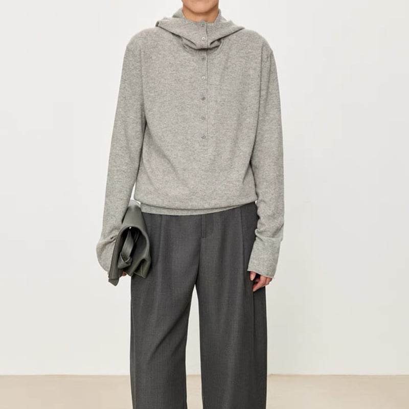 Női kapucnis gyapjú kötött pulóver, 95% gyapjú, hosszú ujjú, pull-over stílus, japán-koreai casual stílus, őszi 2025