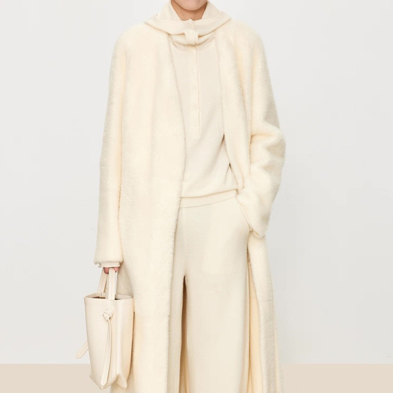 Női kapucnis gyapjú kötött pulóver, 95% gyapjú, hosszú ujjú, pull-over stílus, japán-koreai casual stílus, őszi 2025