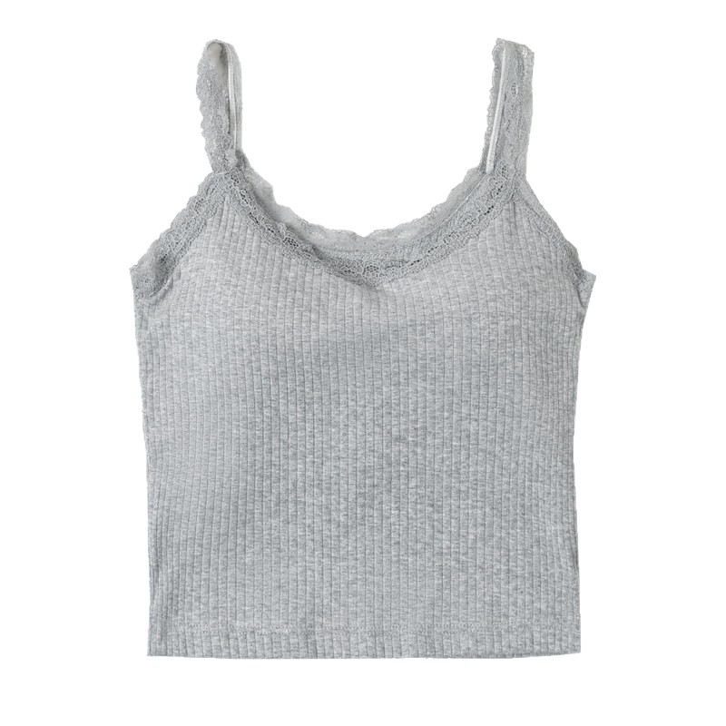 Moterinis medvilninis cami su pagalvėliais krūtinėms ir nėriniais, 90–95% medvilnė, apvalus kaklo, petnelės Sling, vidutinio svorio 181–200 g/m2, vasara pavasaris ruduo