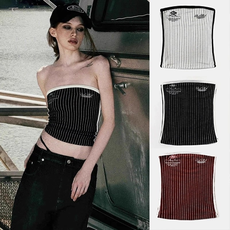 Pamučni tube top, uski kroj, bez naramenica, tekstni print