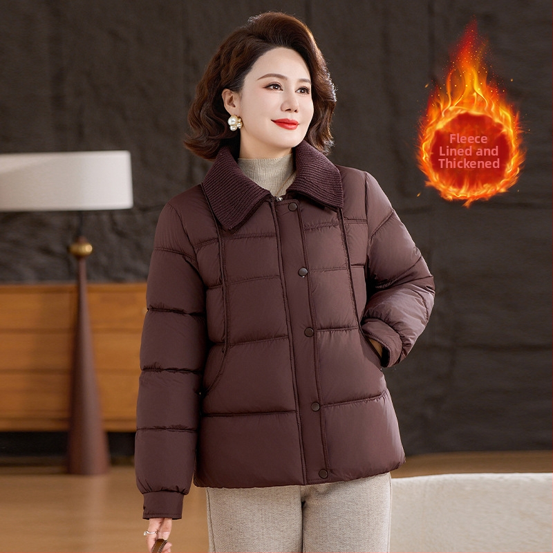 Moteriškas žieminis paltas iš poliesterio su fleece įdanga, storas šilumos izoliacijos sluoksnis, užtrauktukas, apykaklė su reversu