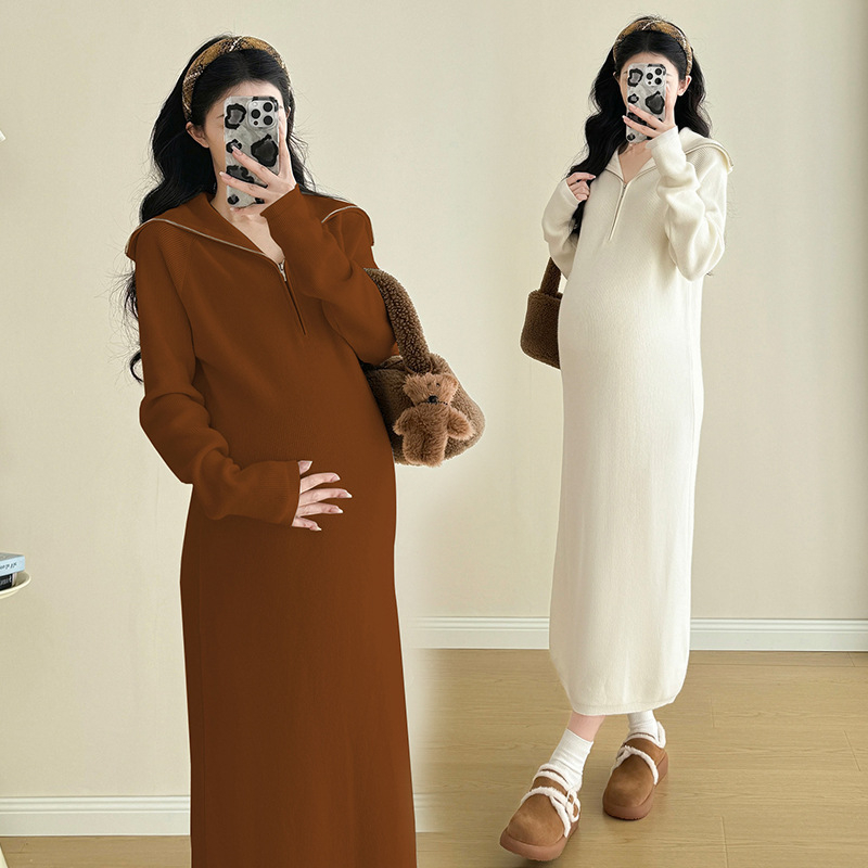 Φορμά εγκυμοσύνης με γιακά τύπου ναυτικό, μακριές μανίκια, μήκος midi, ύφασμα από μίγμα μαλλιού, βισκόζη 30–50%