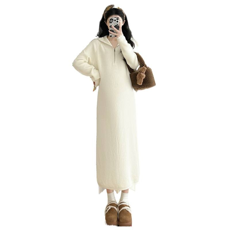 Φορμά εγκυμοσύνης με γιακά τύπου ναυτικό, μακριές μανίκια, μήκος midi, ύφασμα από μίγμα μαλλιού, βισκόζη 30–50%