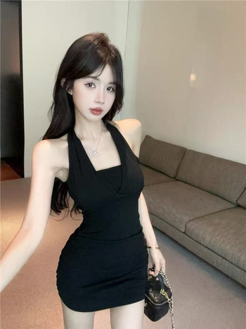 Bodycon kratka haljina s vezanjem na vratu, poliester, književno retro stil