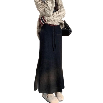 Grūtnieču adīta gara sirpveida svārki ar zivju asti, kašmira maisījums, 30-50% kašmira, augsta elastība, Korejas pilsētas stils