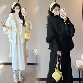 Σετ εγκύου: ζακετάκι από μαλλί και πλεκτό φόρεμα, μακριά μανίκια, μεσαίο μήκος, φθινοπωρινό 2025