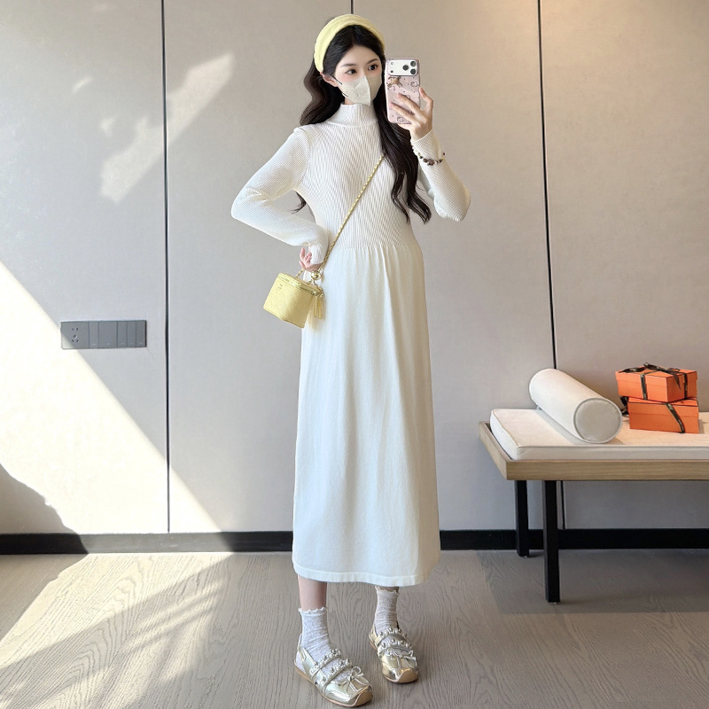 Σετ εγκύου: ζακετάκι από μαλλί και πλεκτό φόρεμα, μακριά μανίκια, μεσαίο μήκος, φθινοπωρινό 2025