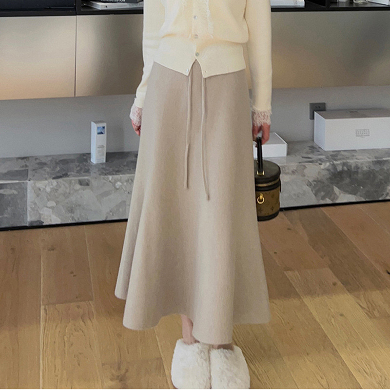 Φούστα γοργόνας, μακριά πλεκτή από ανάμειξη κασμίρι 30–50%, υψηλή ελαστικότητα