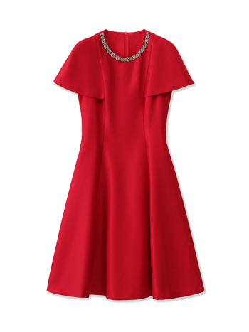 WLZD ruha - A-vonal, középméretű hossz, kerek nyakú, bolero ujjú, magas derék, poliészter-viszkóz keverék