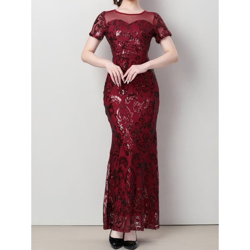 Vječernja haljina s glitterom u europsko-američkom retro stilu 1920-ih, elegantan okrugli izrez (Chenille tkanina; Spandex; Spandex; Super uski kroj; Proljeće 2025)