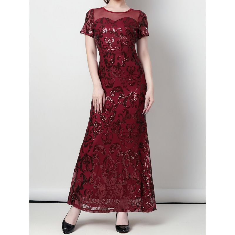 Vječernja haljina s glitterom u europsko-američkom retro stilu 1920-ih, elegantan okrugli izrez (Chenille tkanina; Spandex; Spandex; Super uski kroj; Proljeće 2025)