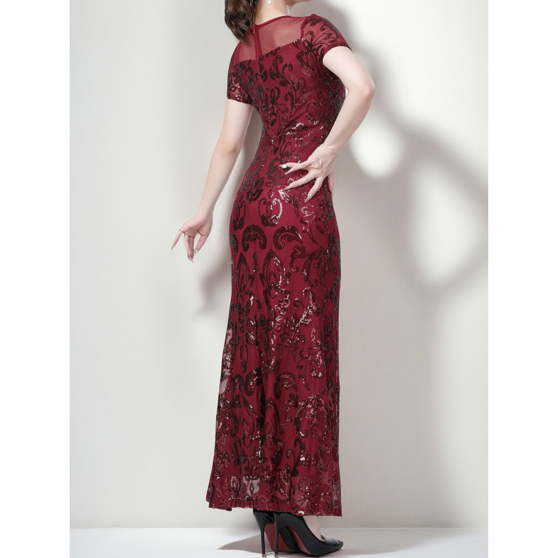 Vječernja haljina s glitterom u europsko-američkom retro stilu 1920-ih, elegantan okrugli izrez (Chenille tkanina; Spandex; Spandex; Super uski kroj; Proljeće 2025)