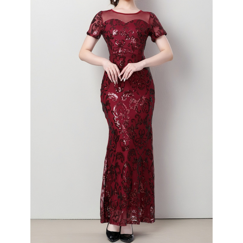 Vječernja haljina s glitterom u europsko-američkom retro stilu 1920-ih, elegantan okrugli izrez (Chenille tkanina; Spandex; Spandex; Super uski kroj; Proljeće 2025)
