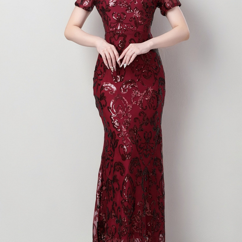 Vječernja haljina s glitterom u europsko-američkom retro stilu 1920-ih, elegantan okrugli izrez (Chenille tkanina; Spandex; Spandex; Super uski kroj; Proljeće 2025)