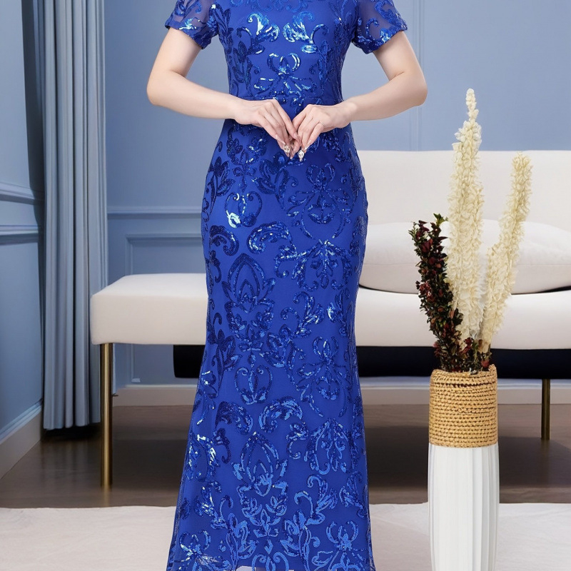 Vječernja haljina s glitterom u europsko-američkom retro stilu 1920-ih, elegantan okrugli izrez (Chenille tkanina; Spandex; Spandex; Super uski kroj; Proljeće 2025)