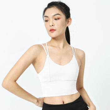 Moteriškas jogos liemenėlis su kryžminiu nugara, ilgas fitneso topas, superelastinis nailonas/spandeksas, pamušalas Spandex, sportui ir bėgimui