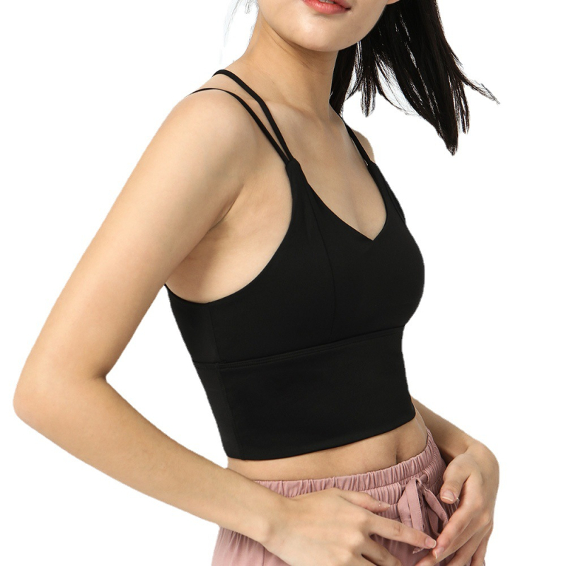 Moteriškas jogos liemenėlis su kryžminiu nugara, ilgas fitneso topas, superelastinis nailonas/spandeksas, pamušalas Spandex, sportui ir bėgimui