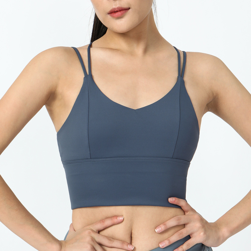 Moterų jogos liemenė su kryžmine nugara, superelastinis dvipusis nailonas audinys, įmontuota krūtinės pagalvėlė ir spandekso padas