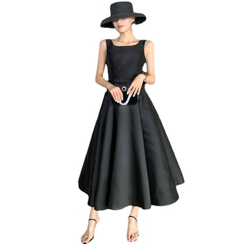 Večernja haljina - Hepburn stil, A-linija, bez rukava, duga haljina, struk u sredini, poliester