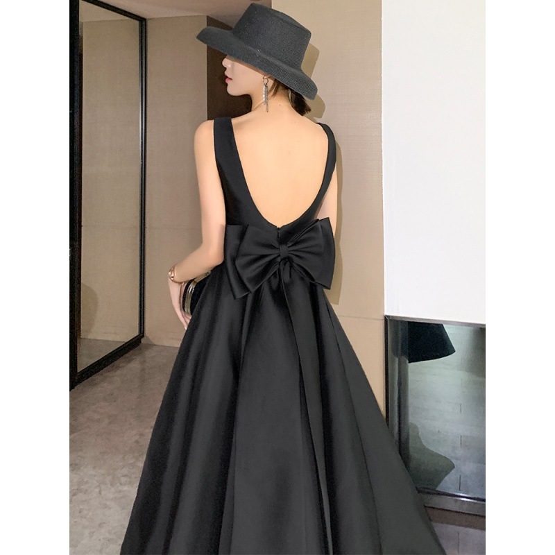 Večernja haljina - Hepburn stil, A-linija, bez rukava, duga haljina, struk u sredini, poliester