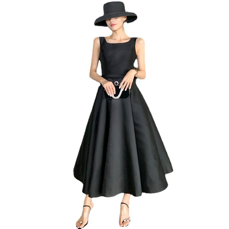 Večernja haljina - Hepburn stil, A-linija, bez rukava, duga haljina, struk u sredini, poliester