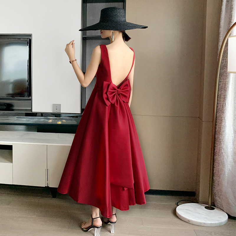 Večernja haljina - Hepburn stil, A-linija, bez rukava, duga haljina, struk u sredini, poliester
