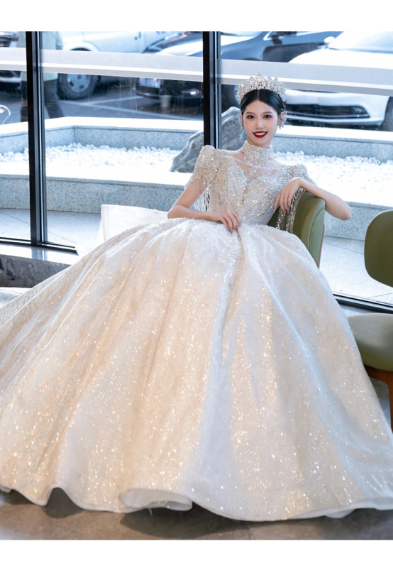 Organza vjenčana haljina s 30–50% poliestera, duboko V-izrez, 3/4 rukav, tutu-stil suknja