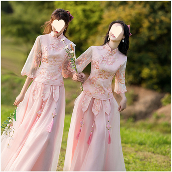 Koszorúslány ruha – ázsiai stílusú retro, ujjatlan, karcsú szabás, poliészter anyag, nyár 2022