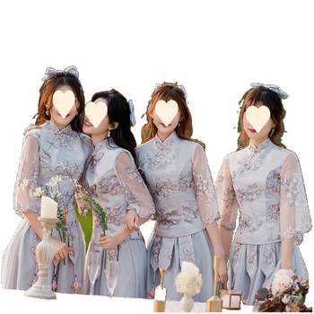 Koszorúslány ruha – ázsiai stílusú retro, ujjatlan, karcsú szabás, poliészter anyag, nyár 2022