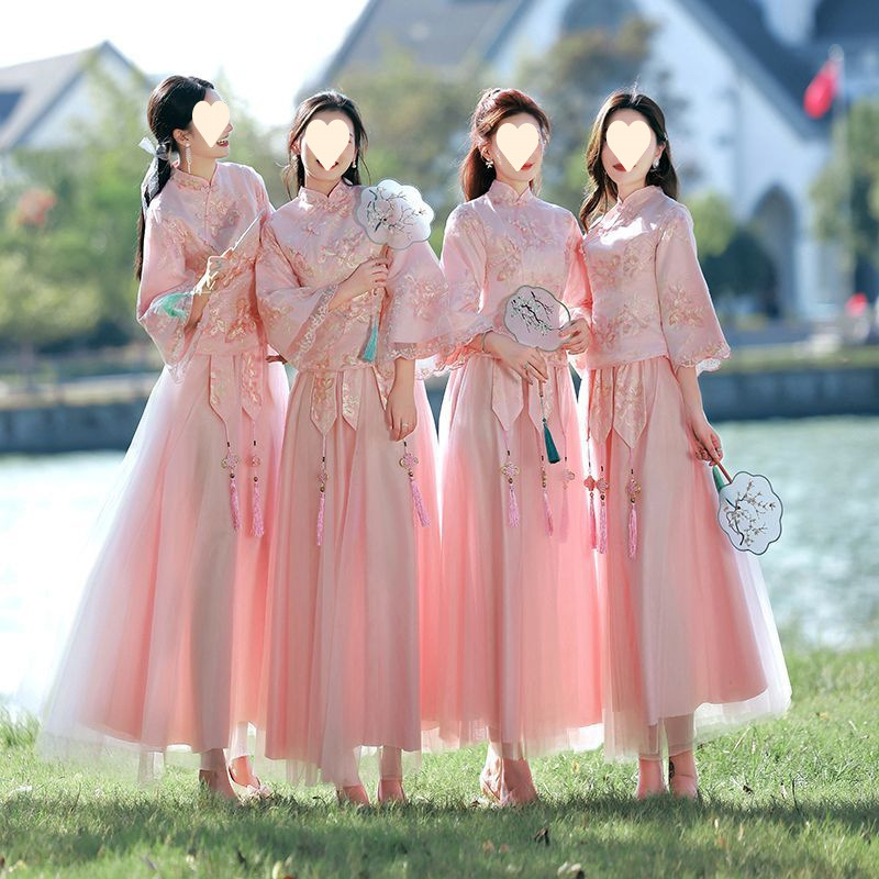 Koszorúslány ruha – ázsiai stílusú retro, ujjatlan, karcsú szabás, poliészter anyag, nyár 2022