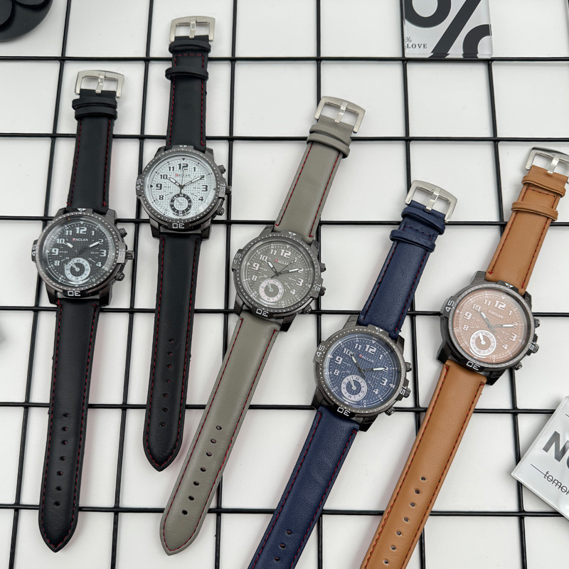 Muški kvarcni sat - PU remen, okrugli brojčanik, kućište od legure, debljina 13 mm, mehanizam modela 360