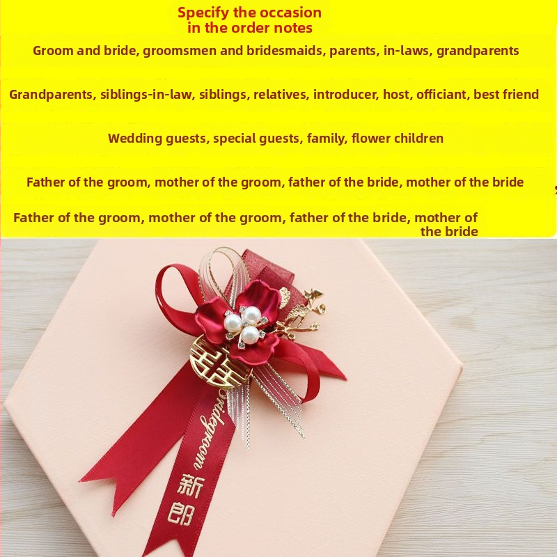 Riešo gėlių corsage nuotakai ir pabroliams – be pritaikymo, be logotipų, paruoštas dovanai, vestuvinis aksesuaras