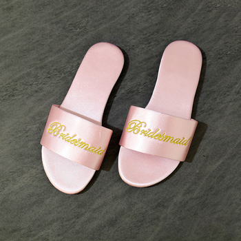 Vjenčane satenske papuče s izvezenim dekorom, slip-on, lagane, protuklizna gumena potplata, PU podstava