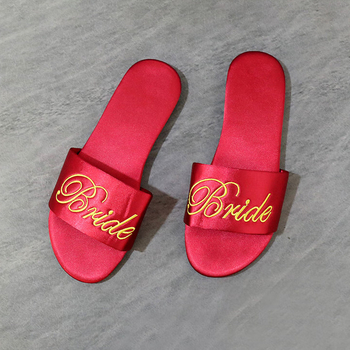 Vjenčane satenske papuče s izvezenim dekorom, slip-on, lagane, protuklizna gumena potplata, PU podstava