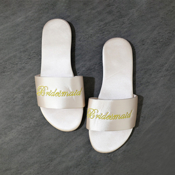 Vjenčane satenske papuče s izvezenim dekorom, slip-on, lagane, protuklizna gumena potplata, PU podstava